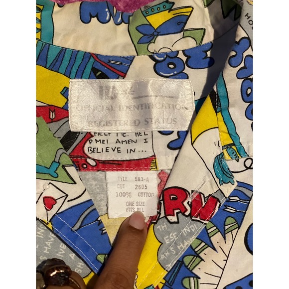 Vtg 80s ID Official Identification Registered Status Comic Button Up Shirt OS - Picture 3 of 6